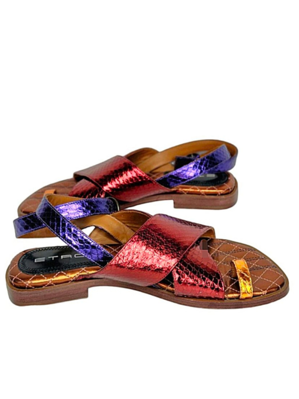Etro Ayers Metallic Snake Sandals Size 38 US 8 Toe Cross Over Strap Ankle Wrap - Picture 2 of 14